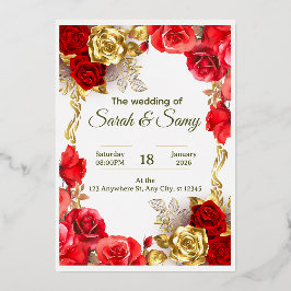 Elegant Red and Gold Floral Wedding Invitation Car Folie Uitnodiging