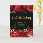 Elegant Red and Gold Flowers Birthday Kaart (Gele Bloem)