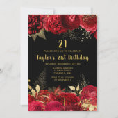 Elegant Red and Gold Flowers Birthday Party Kaart (Voorkant)