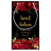 Elegant Red and Gold Flowers Sweet Sixteen  Klein Cadeauzakje (Achterkant)