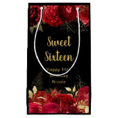 Elegant Red and Gold Flowers Sweet Sixteen  Klein Cadeauzakje (Voorkant)