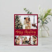 Elegant Red and Gold Foil Script Holiday Briefkaar Folie Feestdagen Briefkaart (Staand Voorkant)