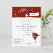 Elegant Red and Gold Graduation Party Invitation Kaart (Staand voorkant)