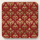 Elegant Red and Gold Hearts Valentijns Damask Bier Onderzetter (Voorkant)