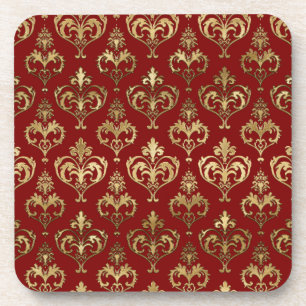 Elegant Red and Gold Hearts Valentijns Damask Bier Onderzetter