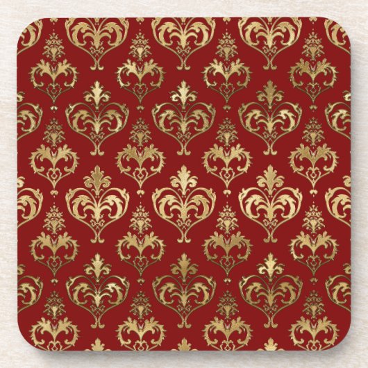 Elegant Red and Gold Hearts Valentijns Damask Bier Onderzetter (Voorkant)
