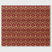 Elegant Red and Gold Hearts Valentijns Damask Cadeaupapier (Vlak)