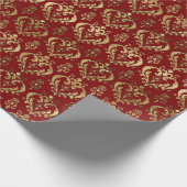 Elegant Red and Gold Hearts Valentijns Damask Cadeaupapier (Hoek)