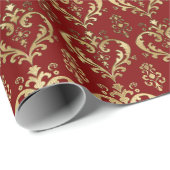 Elegant Red and Gold Hearts Valentijns Damask Cadeaupapier (Rol Hoek)