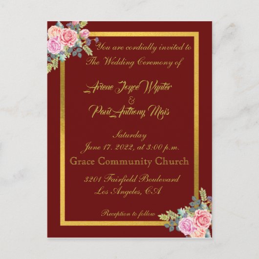 Elegant Red and Gold Invitation Uitnodiging Briefkaart (Voorkant)