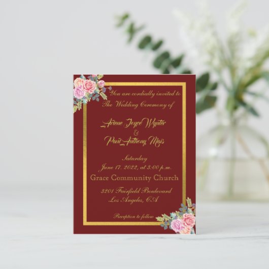 Elegant Red and Gold Invitation Uitnodiging Briefkaart (Staand voorkant)