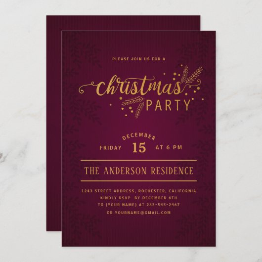 Elegant Red and Gold Kerstfeestdag Kaart (Voorkant / Achterkant)