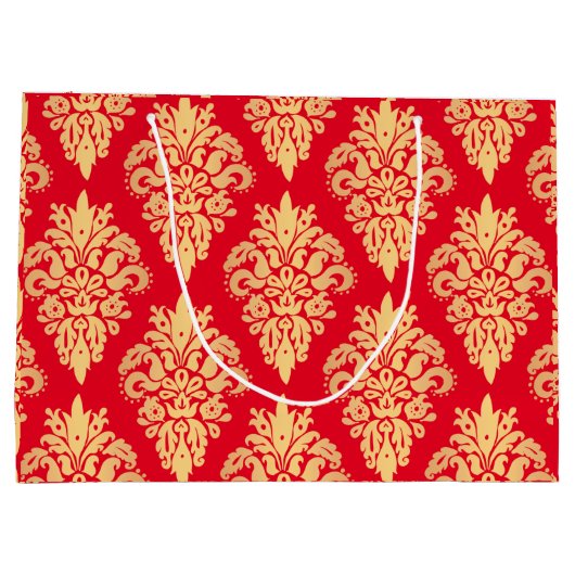 Elegant Red and Gold Kerstmis Damask Pattern Groot Cadeauzakje (Achterkant)