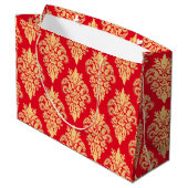 Elegant Red and Gold Kerstmis Damask Pattern Groot Cadeauzakje (Achterkant Gekanteld)