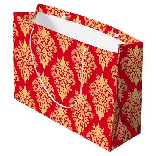 Elegant Red and Gold Kerstmis Damask Pattern Groot Cadeauzakje (Achterkant Gekanteld)