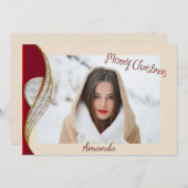 Elegant Red and Gold Kerstmis-fotokaart Feestdagenkaart (Voorkant / Achterkant)