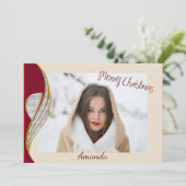 Elegant Red and Gold Kerstmis-fotokaart Feestdagenkaart (Staand voorkant)