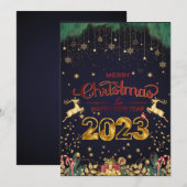 Elegant Red and Gold Merry Kerstmis 2023 Feestdagenkaart (Voorkant / Achterkant)