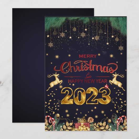 Elegant Red and Gold Merry Kerstmis 2023 Feestdagenkaart (Voorkant / Achterkant)
