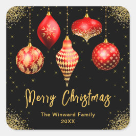 Elegant Red and Gold Ornament Christmas Vierkante Sticker