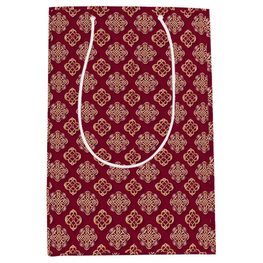 Elegant Red and Gold Pattern Design Medium Cadeauzakje (Voorkant)