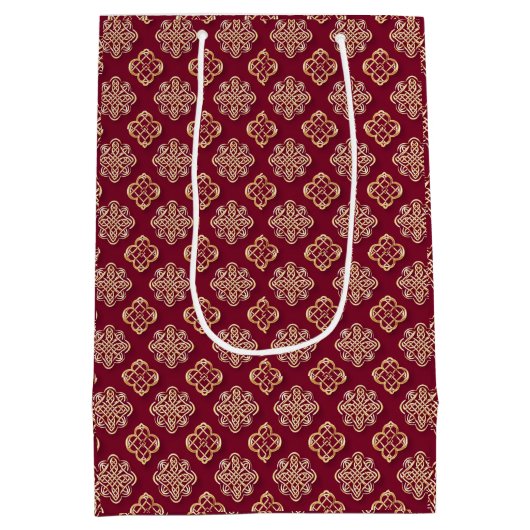 Elegant Red and Gold Pattern Design Medium Cadeauzakje (Achterkant)