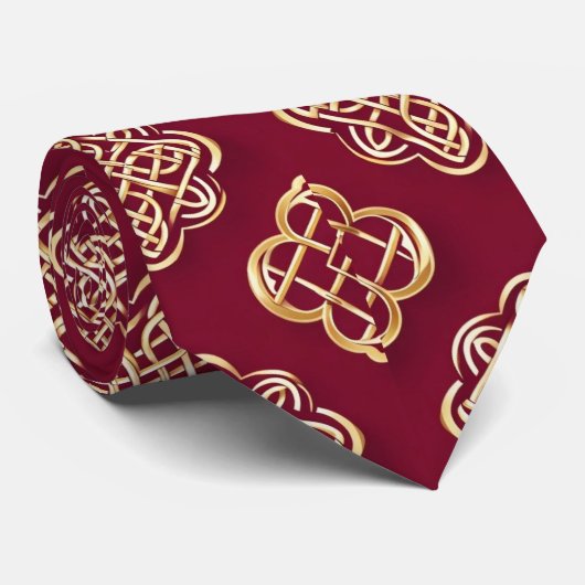 Elegant Red and Gold Pattern Design Stropdas (Opgerold)