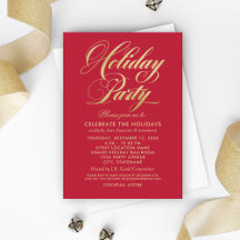 Elegant Red and Gold Script Holiday Party