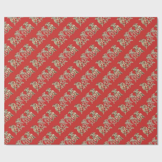Elegant Red and Gold Sheep Happy Nieuwjaar 2018 Cadeaupapier (Vlak)