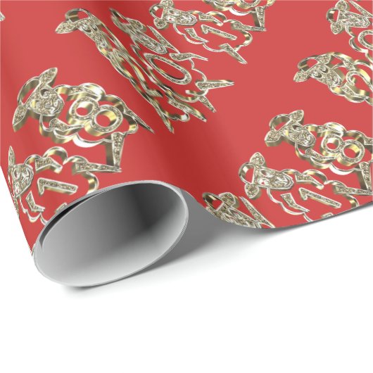 Elegant Red and Gold Sheep Happy Nieuwjaar 2018 Cadeaupapier (Rol Hoek)
