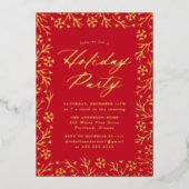 Elegant Red and Gold Snowflake Holiday Party Folie Uitnodiging (Voorkant)