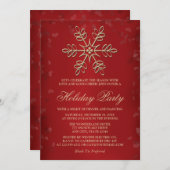 Elegant Red and Gold Snowflake Holiday Party Kaart (Voorkant / Achterkant)
