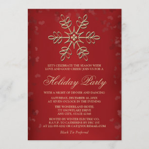 Elegant Red and Gold Snowflake Holiday Party Kaart