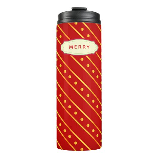 Elegant Red and Gold Stripe & Dots Christmas Thermosbeker (Voorkant)