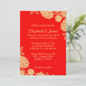 Elegant Red and Gold Wedding Invitations Kaart (Staand voorkant)