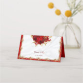 Elegant Red and Gold Wedding Rozen Plaatskaartje (Achterkant)