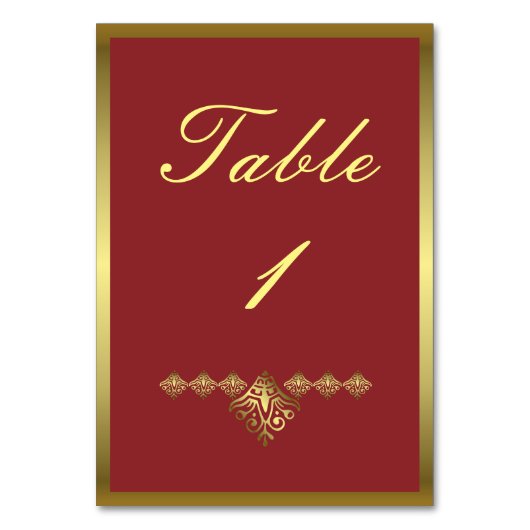 Elegant Red and Gold Wedding Table Kaart (Voorkant)