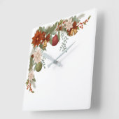 Elegant Red and green Floral Christmas Vierkante Klok (Hoek)