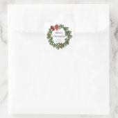 Elegant Red and Green Merry Christmas Typography Vierkante Sticker (Tas)