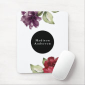 Elegant Red and Plum Waterverf Floral met naam Muismat (Met muis)