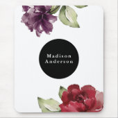 Elegant Red and Plum Waterverf Floral met naam Muismat (Voorkant)