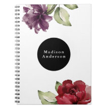 Elegant Red and Plum Waterverf Floral met naam