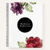 Elegant Red and Plum Waterverf Floral met naam Notitieboek (Voorkant)