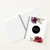 Elegant Red and Plum Waterverf Floral met naam Notitieboek (Binnen)