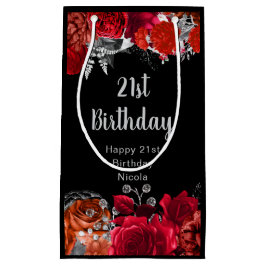 Elegant Red and Silver Flowers Birthday Klein Cadeauzakje