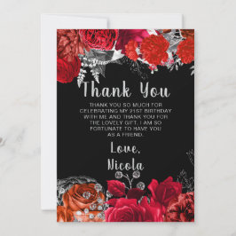 Elegant Red and Silver Flowers Birthday Party Bedankkaart