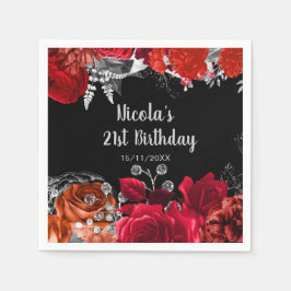 Elegant Red and Silver Flowers Birthday Party Servet