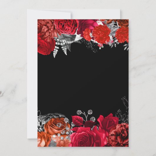 Elegant Red and Silver Flowers Sweet Sixteen Kaart (Achterkant)