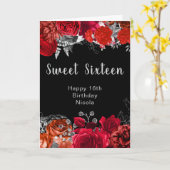 Elegant Red and Silver Flowers Sweet Sixteen Kaart (Gele Bloem)