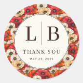 Elegant Red and White Floral Pattern Ronde Sticker (Voorkant)